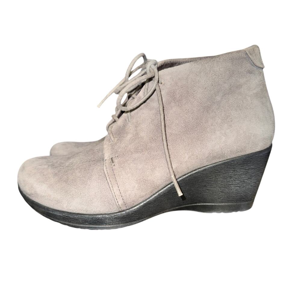 Dansko Renee Ankle Boots Women's Size 7.5 Gray Leather Booties Shoes Lace Up